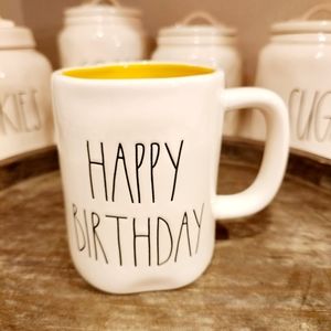 Rae Dunn Happy Birthday Yellow Inside Mug